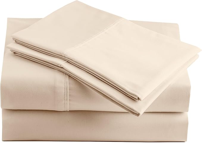 Peru Pima 415 Thread Count Percal Twin Sheet Set - 100% Peruvian Pima Cotton, 3 Piece (Flat, Fitted, 1 Pillowcase) - Cooling, Crisp, Deep Pocket, Hotel Quality Bedding - Ivory