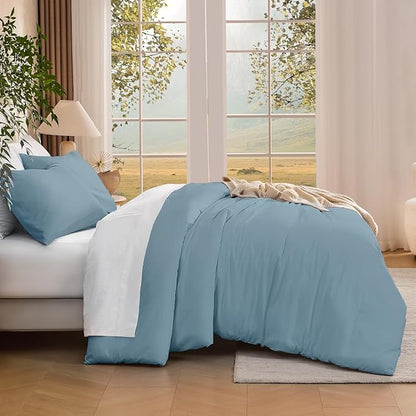Andency Grayish Blue Super King Plus Comforter Set, 3 Pieces Oversized King Lightweight Soft Solid Bed Comforter, Oversized Fluffy Microfiber Bedding Set (128x120In, 2 Pillowcases)