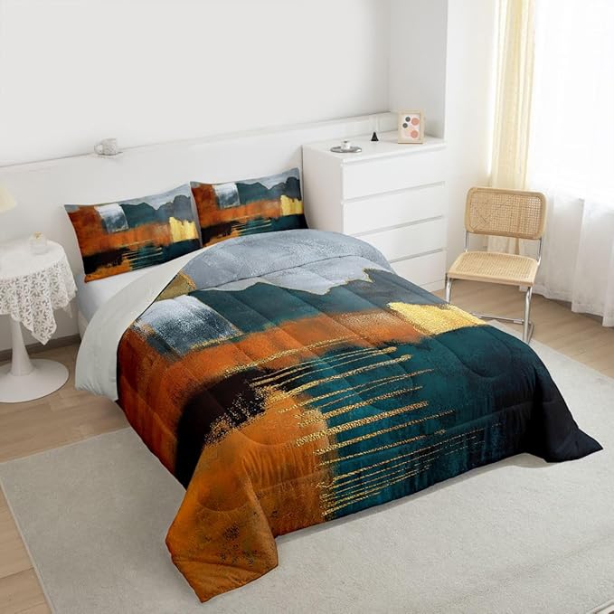 Erosebridal Rainbow Tie Dye Bedding Twin Abstract Comforter Set, Colorful Grunge Down Comforter Vintage Bed Set, Patchwork Quilted Duvet Lightweight Breathable with 1 Pillowcase, Luxury Bedroom Decor