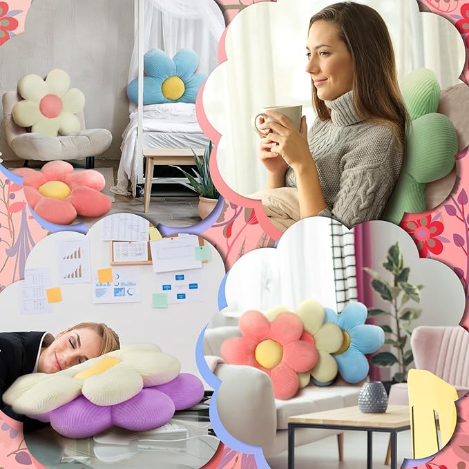 Sratte 6 Pcs Flower Pillows Flower Shaped Throw Pillows Cute Daisy Pillow Seating Cushions for Adults Reading Leisure Home Bedroom Sofa Chair Couch Decor(Classic Color,23.62 Inch)