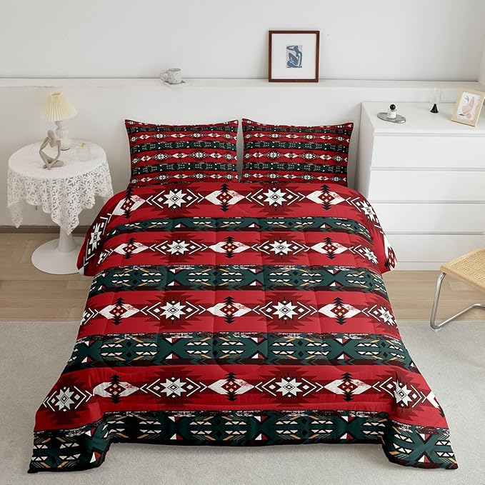 Erosebridal Western Boho Queen Comforter Set, Aztec Quilt, Ethnic Tribal Arrow Bedding Set, Country Duvet Insert for Bedroom, Boho Living Room, Southwestern Decor