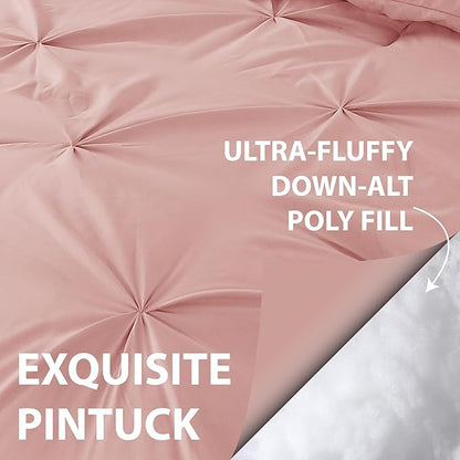 Cathay Home King Bedding - Pintuck 3-Piece Comforter and Sham Set - Ultra Soft & All Season Warmth - Rose Blush