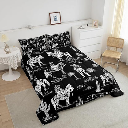 Feelyou Black Western Bedding Set King Size Horse Cowboy Comforter Set for Kids Boys Girls Decor Rustic Decor Wild Western Cowboy Comforter Tribal Duvet Quilt