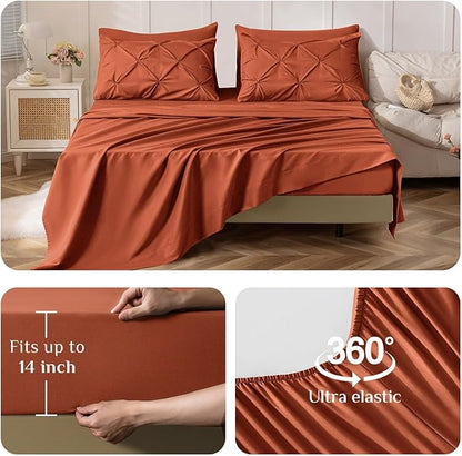 JOLLYVOGUE Full Size Comforter Sets 7 Pieces - Bed in a Bag Full for All Season, Pintuck Bedding Comforter Sets with Comforter, Flat Sheet, Fitted Sheet and Pillowcases & Shams, Burnt Orange
