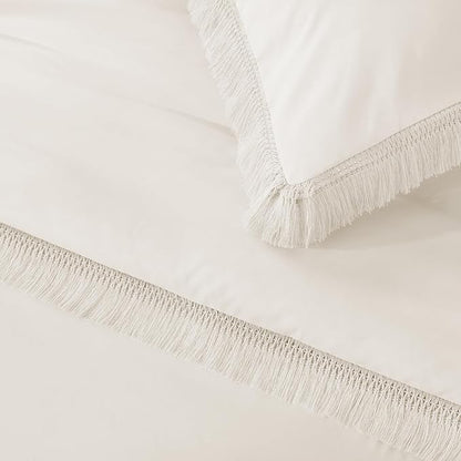 Andency California King Comforter Set Beige - 3 Pieces Cal King Boho Tassel Lightweight Bedding Comforter Sets, Oversized All Season Soft Fluffy Bed Set (104x96In Comforter & 2 Pillowcases)