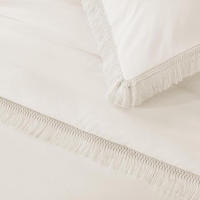 Andency King Size Comforter Set Beige, 3 Pieces Boho Lightweight Tassel Fluffy Bedding Comforters & Sets, Soft All Season Bed Set (104x90In Comforter & 2 Pillowcases)