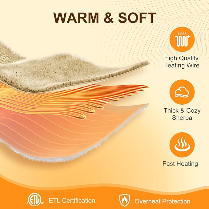 Electric Blanket Twin 62"X84"- Soft Double Sided Sherpa Heated Blanket Twin with 5 Heatings Levels & 10 hrs Auto Shut Off, Fast Heating & ETL Certified, Gift for Women(Grey)