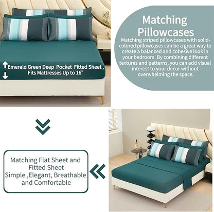 RYNGHIPY Emerald Green Colorblock Bedding Set: 8 Pieces Lightweight Fluffy Comforter Bedding Sets - Soft Microfiber Bed Set for All Seasons (Queen,Emerald Green)