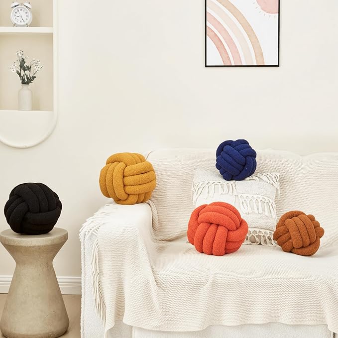 Petrella Knot Pillow Ball Round Throw Pillows Home Decor Cushion Decorative Aesthetic Throw Pillows，Lambswool Navy 11inch