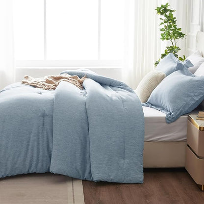CozyLux Twin/Twin XL Comforter Set Dorm Bedding - 2 Pieces Blue Twin Extra Long Soft Luxury Cationic Dyeing Comforter for College, Breathable Lightweight Bed Sets with 1 Comforter and 1 Pillow Sham