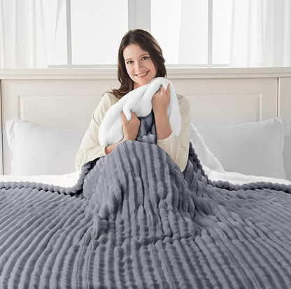 Sealy Electric Blanket Twin Size, Soft Ribbed Flannel to Sherpa Reversible Heated Blanket with 10 Heat Settings & 1 to 12 Hours Auto-Off Overheat Protection Machine Washable, 62"x84" Light Grey