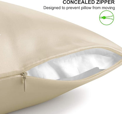 ALASKA BEAR Silk Pillowcase for Hair and Skin, Set of 2 Pure Genuine 22 Momme Mulberry Silk Pillow Cases King Size for Bliss Sleep Better Than Poly Satin, Zipper Closure(2pc, Beige)