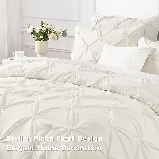 Andency Ivory Comforter Set Twin XL(68x92Inch), 2 Pieces Comforter for Girls Kids, Soft Microfiber Pinch Pleat Comforter Set, All Season Lightweight Bedding Set