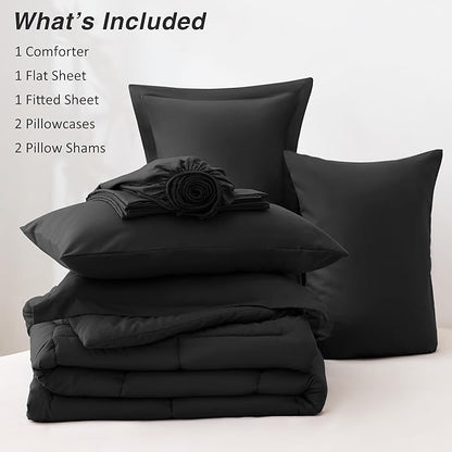 Love's cabin California King Comforter Set Ash Black, 7 Pieces California King Bed in a Bag, All Season Bedding Sets with 1 Comforter, 1 Flat Sheet, 1 Fitted Sheet, 2 Pillowcase and 2 Pillow Sham