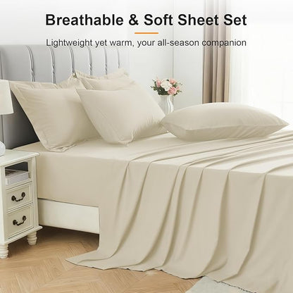 Queen Comforter Set 7 Piece - Soft Bed in a Bag Queen Size Comforter Sets, Cozy Luxury Bedding Sets with All Season Comforter, Flat Sheet, Fitted Sheet,2 Pillowcases & 2 Shams, Beige