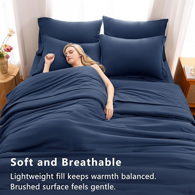 CozyLux Full Comforter Set Navy Blue, 7 Pieces Bed in a Bag, Bedding Comforter Set with Sheets, All Season Boho 7PC Bed Sets with Comforter, Fitted Sheets, Flat Sheets, Pillow Shams and Pillowcases