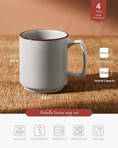 famiware Coffee Mugs Set of 4, Nebula 14oz Coffee Mugs, Ceramic Cup Set with Handle for Latte, Tea, Milk, Cappuccino, Cocoa, Light Gray (Pack of 2)