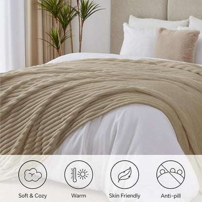 BEDELITE King Size Blanket for Bed, 300GSM Soft & Warm Fleece Blanket, Decorative and Giftable Striped Linen Blankets for Women, Men, 108"x90"
