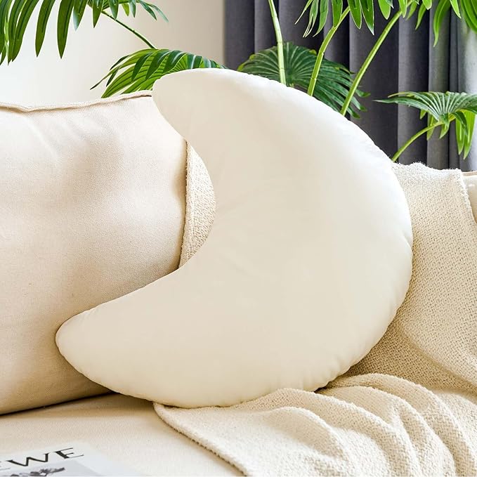 White Moon Pillow, 19.6" Cute Soft Velvet Half Moon Shape Plush Decorative Throw Pillows Cushions Room Decor for Couch Bedroom Living Room