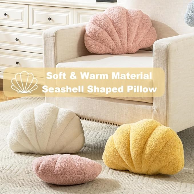 Seashell Throw Pillows Shell Shaped Pillow White Sea Shell Pillows for Bed Seashell Decorative Pillow Soft Plush Pillow Sea Couch Decoration(18 X 13 inch)