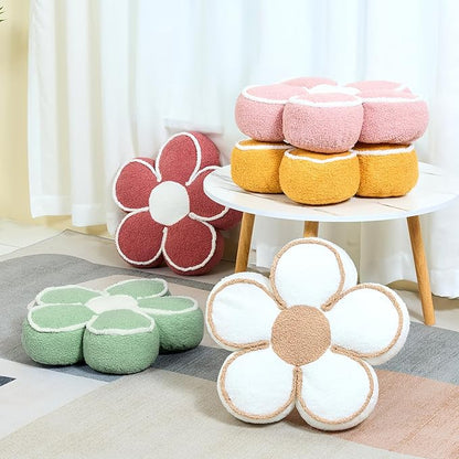 Sioloc Flower Shaped Pillow Daisy Pillows Floor Cushion Pastel Cute Seat Cushions Aesthetic Classroom Dorm Decorative Fun Throw Pillow for Bed,Couch(Sage Green,15.7")