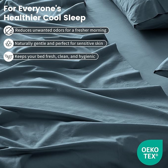 100% Linen Sheet Set Cal King Size Extra Deep Pocket Fits 18-24 Inch Mattress, Breathable & Soft, Smooth 4-Piece Set for Thick Mattresses Hotel Luxury Bedding（Cal King, Navy Grey）