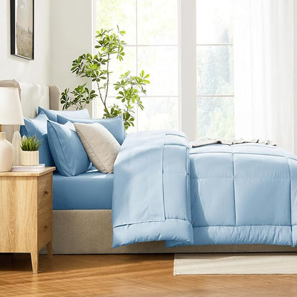 CozyLux Full Size Comforter Set Baby Blue, 7 Pieces Bed in a Bag, Blue Comforter Full Size, All Season Bedding Sets with Stitch Quilted Comforter, Flat Sheet, Fitted Sheet, Pillowcases