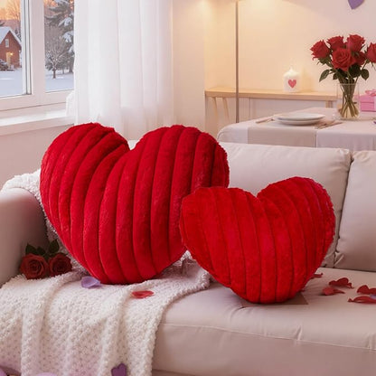 Lanpn Valentines Day Heart Pillows 2Pcs, Heart Shaped Pillow Soft Faux Fur Throw Pillow Plush Heart Decorative Cushion for Home Couch Bed Sofa Valentine Day Decor (Red,16.5x12in/14x10.5in)