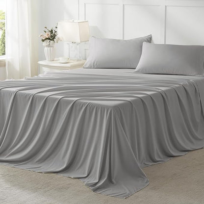 Anluoer Full Comforter Set 7 Piece, Light Grey Bed in a Bag with Comforters, Pillow Shams, Pillowcases, Flat Sheet, Fitted Sheet