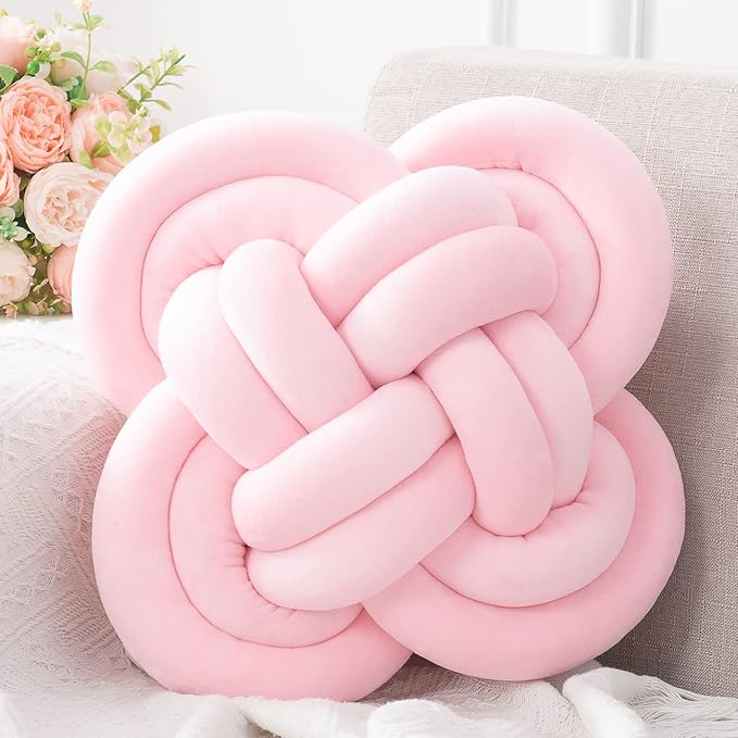 Xiashrk Knot Pillow, Decorative Throw Pillows with Soft Plush for Couch, 12" Knotted Pillows Pink Dorm Room Decor Knot Pillow Ball Decorative Cushion for Bed Living Room