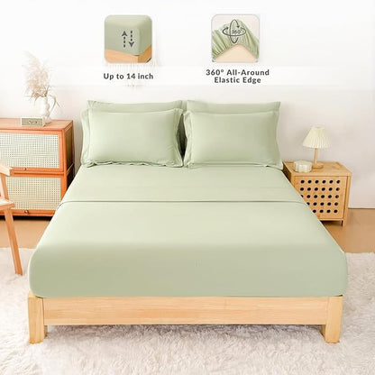 Cal King Comforter Set - 7 Pieces Sage Green Bed in a Bag Cal King Bedding Sets with Comforters, All Seasons Ultra Soft Comforter Bed Set with Sheets,Pillowcases & Shams (104"x90")