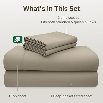 California Design Den - Luxury Full Size Sheet Set - 100% Cotton, 600 Thread Count Deep Pocket Full Size Bed Sheets, Hotel-Quality Cooling Sheets with Sateen Weave (Cool Taupe)