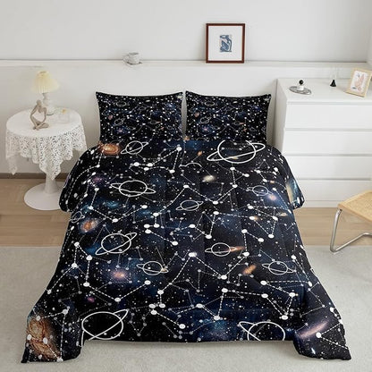 Erosebridal Starry Sky Comforter Set King Size Constellation Bedding Set Galaxy Sun Moon Down Comforter Purple Universe Print Bedroom Decor Quilt Set for Kid Men Women