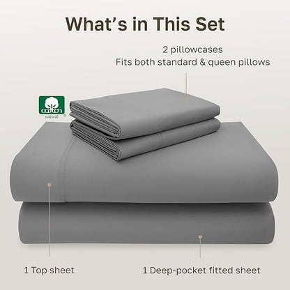 California Design Den - Luxury Full Size Sheet Set - 100% Cotton, 600 Thread Count Deep Pocket Full Size Bed Sheets, Hotel-Quality Cooling Sheets with Sateen Weave - Mist Grey