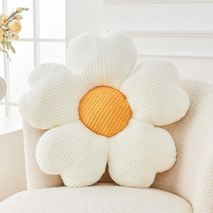Flower Throw Pillow, Cute Flower Shaped Pillow Decorative Throw Pillow for Bed Couch, Soft Daisy Pillows Floor Seating Cushion Cushions (19.6 Inch White+Yellow)