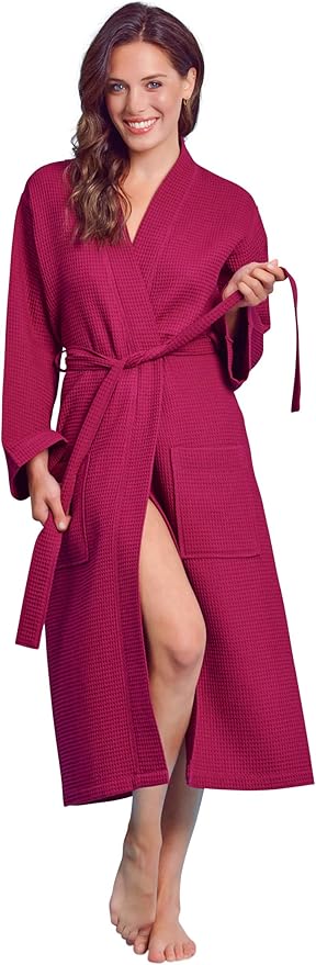 Luxurious Bathrobe for Women - Soft & Absorbent - Lightweigh & Comfort - Long & Kimono - Waffle & Cotton - Hotel/Spa Robe