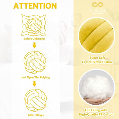 Sioloc Soft Knot Ball Pillows,Round Throw Pillow Cushion Home Decoration Plush Pillow,Throw Knotted Pillow Handmade Round Plush Pillow（13.7inches,Yellow）