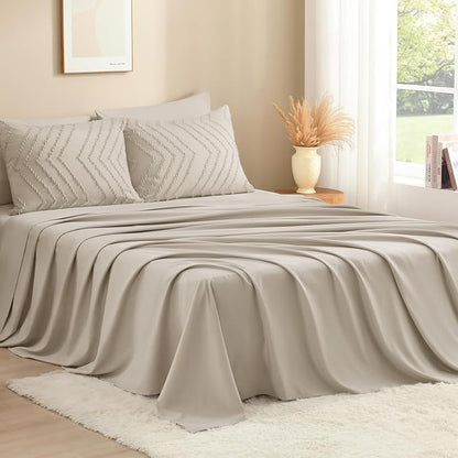 Litanika Twin XL Comforter Set Oatmeal - Boho Tufted Shabby Chic Bed in a Bag for College Dorm, 5 Pieces Fluffy Soft Farmhouse Bed Set for All Seasons