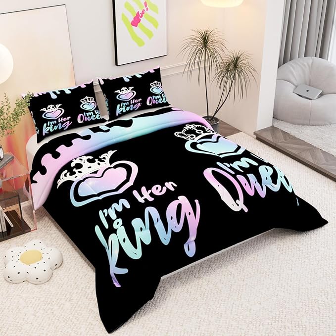 Queen and King Comforter Sets for Kids Adults,3D Pattern Black Pink Blue Color,Decorative Bedding Comforter Sets with 2 Pillow Shams, King Size