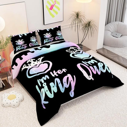 Queen and King Comforter Sets for Kids Adults,3D Pattern Black Pink Blue Color,Decorative Bedding Comforter Sets with 2 Pillow Shams, King Size