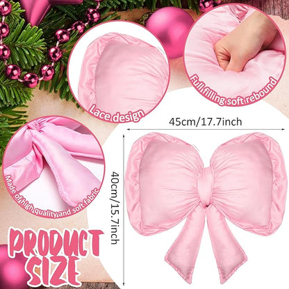 Pink Bow Pillow Large Decorative Soft Pillow 18 x 16 Inch Coquette Bow Room Decor Soft Bowknot Decorations for Galentine's Day Valentines Cushion Bed Sofa Couch Home Decorations