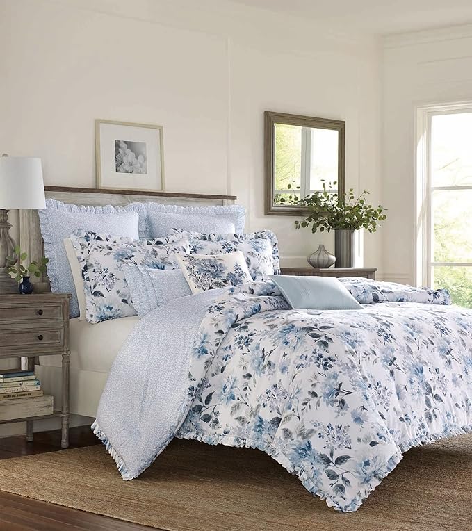 Laura Ashley - Throw Pillow with Envelope Closure, Elegant Home Decor for Bed or Sofa (Chloe Blue, 16" x 16")