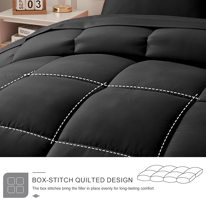 Newspin California King Comforter Set Black - Bed in a Bag California King Size 7 Pieces, All Season Bed Set, Fluffy Comforter Set with Sheets, Sheet Set Quilt Blanket, Pillowcases & Shams