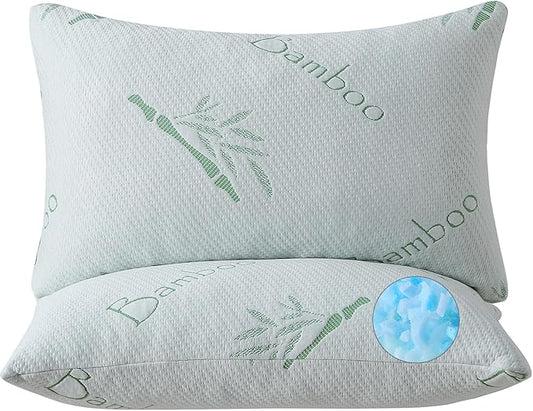 King Size Memory Foam Pillows Set of 2, Bed Pillow for Sleeping, Firm Pillow Gel for Neck Support, Hotel Quality Bed Rest Pillow with Cooling Zippered Breathable Cover King 2 Pack