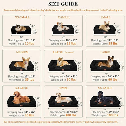 Comfort Expression Orthopedic Dog Bed for Medium Dogs 30x20 Inch, Waterproof Supportive Egg Crate Foam Medium Pet Bed with Removable Bolsters, Dog Couch with Washable Cover & Non-Slip Bottom, Black