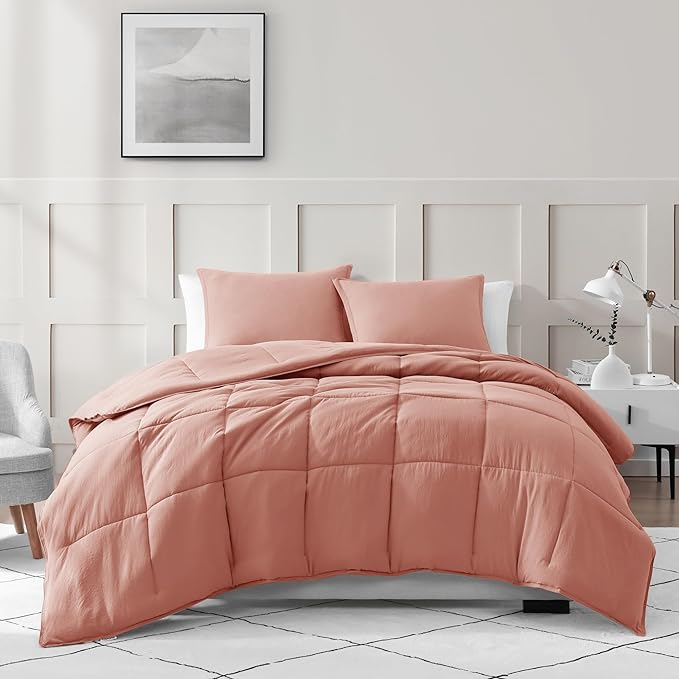 Casa Platino Pre-Washed Queen Comforter Set - Duvet Insert Queen Size - Ultra Soft & Cozy Fade Resistant Comforter Queen Size - Hydro-Brushed Cozy 100% Microfiber Queen Bed Comforter Set- Rose Dawn