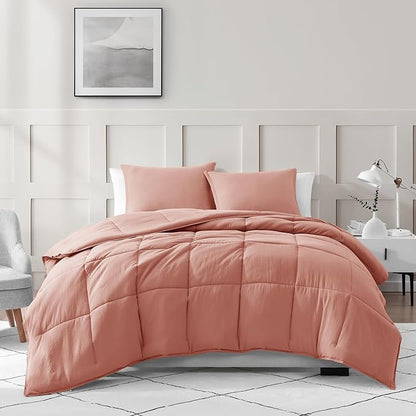Casa Platino Pre-Washed Queen Comforter Set - Duvet Insert Queen Size - Ultra Soft & Cozy Fade Resistant Comforter Queen Size - Hydro-Brushed Cozy 100% Microfiber Queen Bed Comforter Set- Rose Dawn