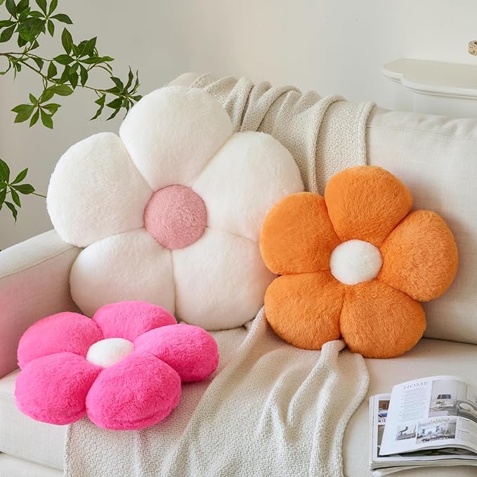 Zlgkjk Flower Pillows, Decorative Throw Pillow with Soft Plush for Couch Bed, Cute Daisy Pillow Cushion Home Decor Floral Throw Pillow (Orange, 14.9 Inches)