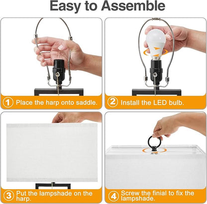 24'' Table Lamps Set of 2 - Desk Lamp & Bedside Lamp, Adjustable Color Temperature, USB C+A Ports, Modern Nightstand Lamps for Bedroom, Living Room, Home Office, Pull Chain Switch( Includes Bulbs)