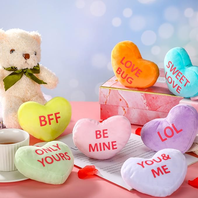 Kathfly 16 Pcs Valentine's Day Conversation Heart Plush Throw Pillows Candy Plush Conversation Hearts Valentines Stuffed Throw Pillow Decoration for Wedding Holiday Party Favors(Multicolor)